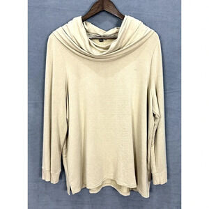 Lauren‎ Ralph Lauren Top Womens 1X Beige Cowl Neck Long Sleeve Logo Quiet Luxury